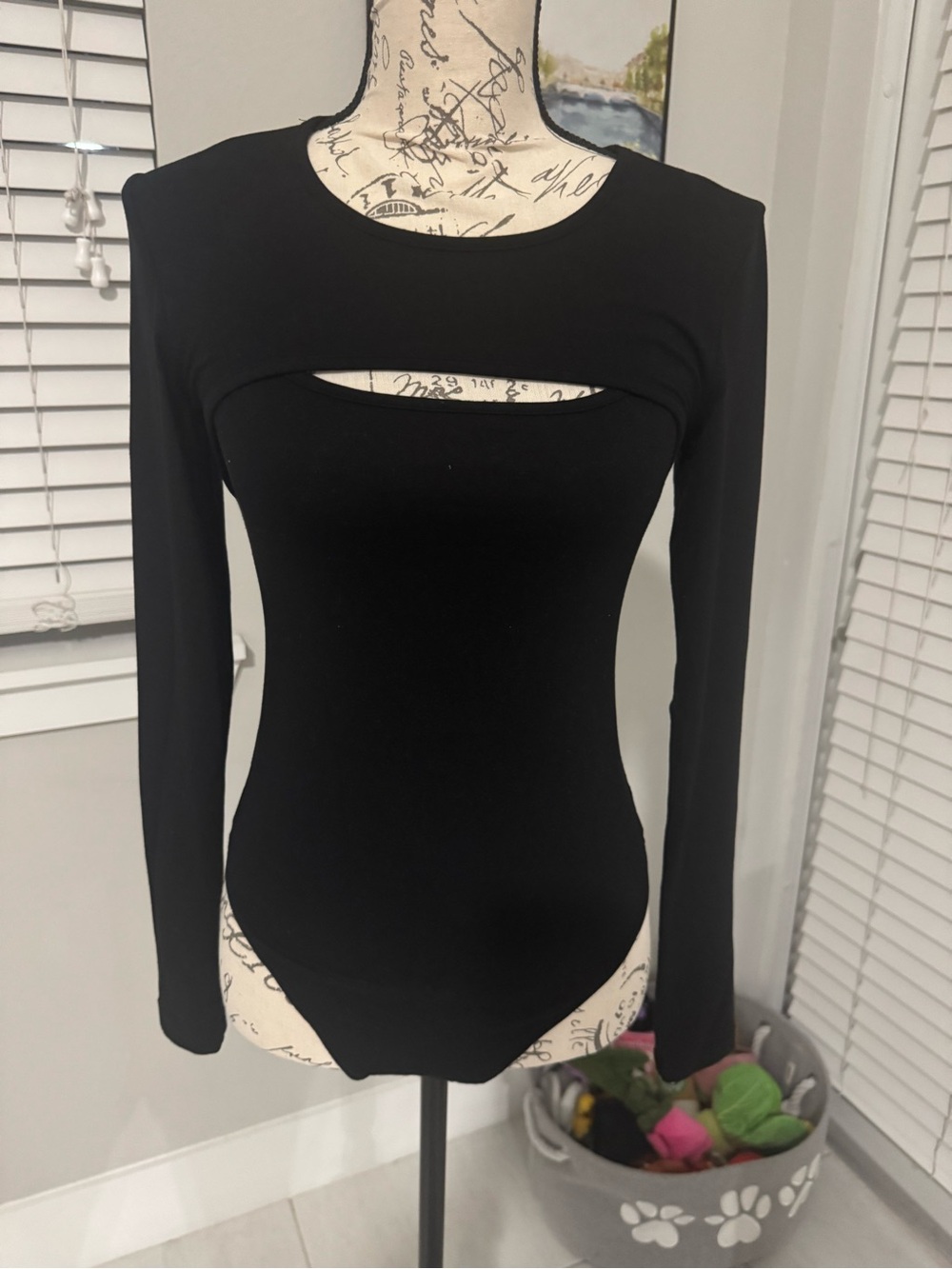 Sculpted Black Long-Sleeve Cutout Bodysuit